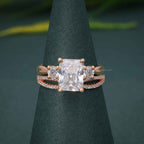 Twisted 3 Stone Radiant Lab Diamond Bridal Ring Sets - JBR Jeweler