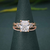 Twisted 3 Stone Radiant Moissanite Diamond Bridal Ring Sets