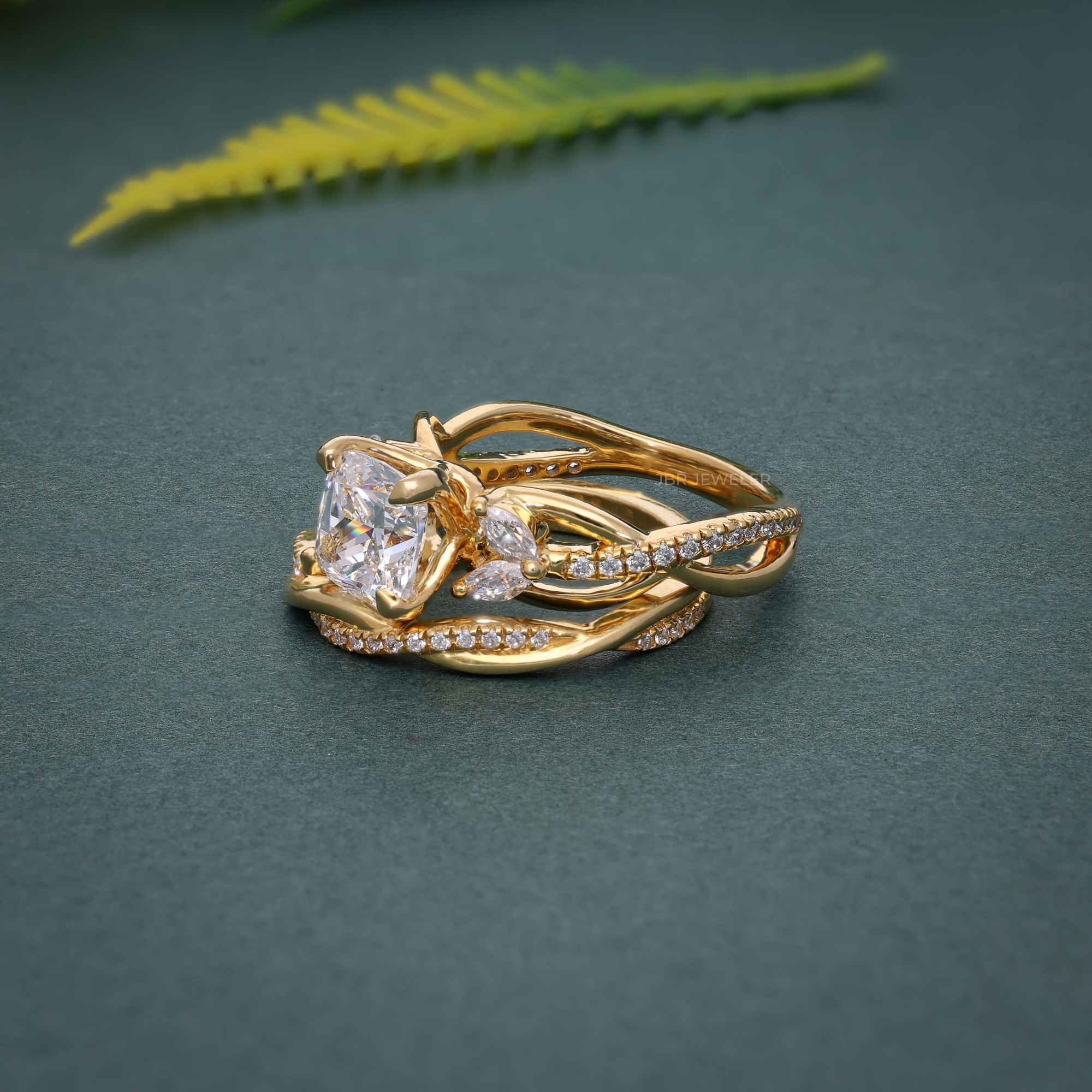 Twisted Cushion Cut Lab Diamond Bridal Set Ring With Matching Band - JBR Jeweler