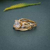 Twisted Cushion Cut Moissanite Diamond Bridal Set Ring With Matching Band