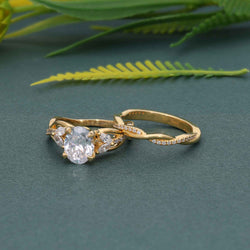 Bague de mariée en diamant Moissanite ovale torsadé avec alliance