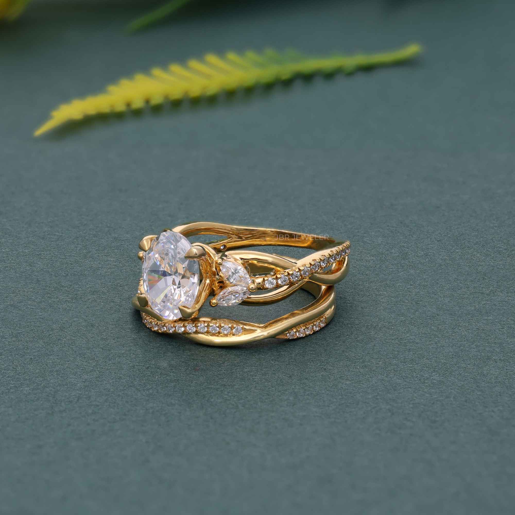 Twisted Oval Lab Grown Diamond Bridal Set Ring With Wedding Band - JBR Jeweler