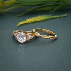 Twisted Pear Cut Moissanite Diamond Engagement Ring with Matching Band