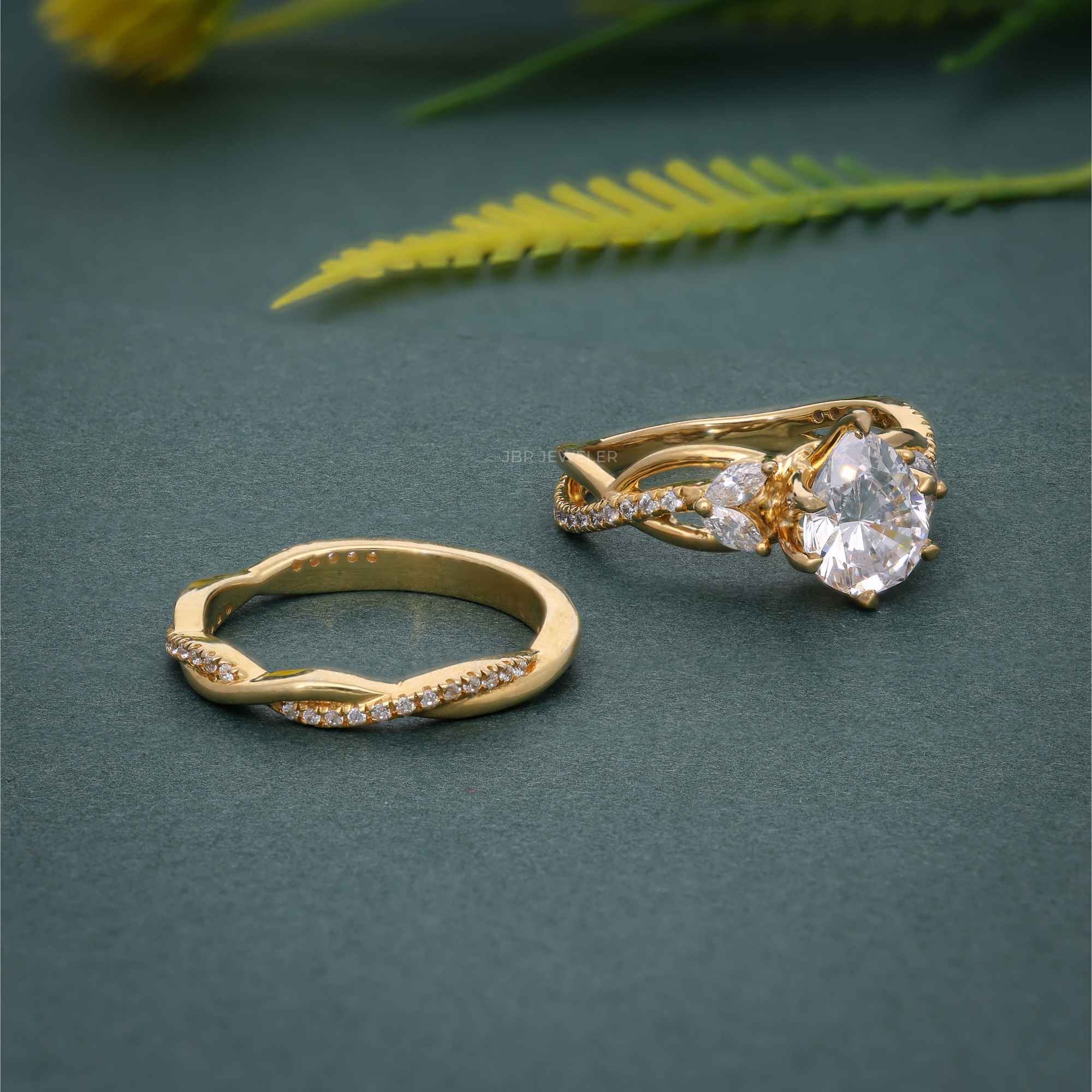 Twisted Pear Cut Lab Grown Diamond Engagement Ring with Matching Band - JBR Jeweler