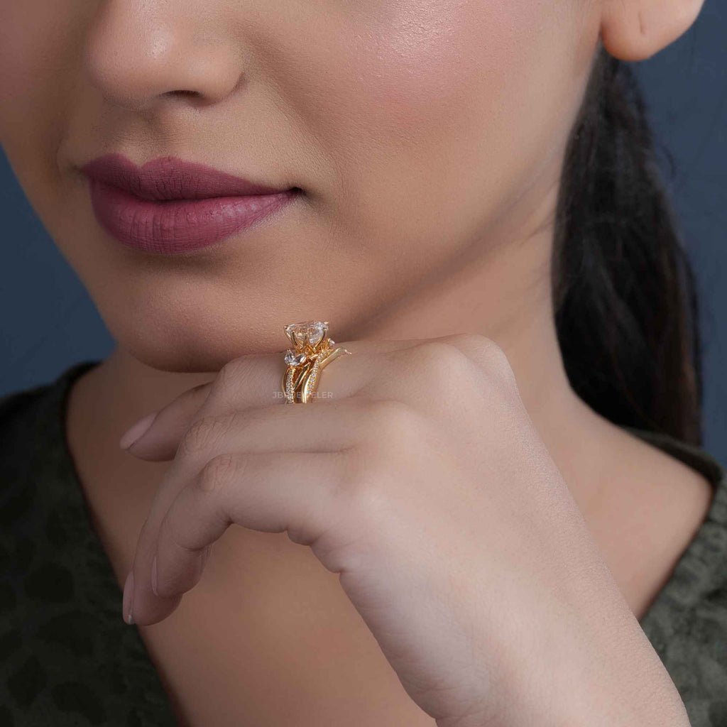 Twisted Pear Cut Lab Grown Diamond Engagement Ring with Matching Band - JBR Jeweler