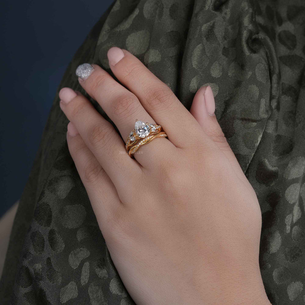 Twisted Pear Cut Lab Grown Diamond Engagement Ring with Matching Band - JBR Jeweler