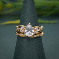 Twisted Pear Cut Moissanite Diamond Engagement Ring with Matching Band