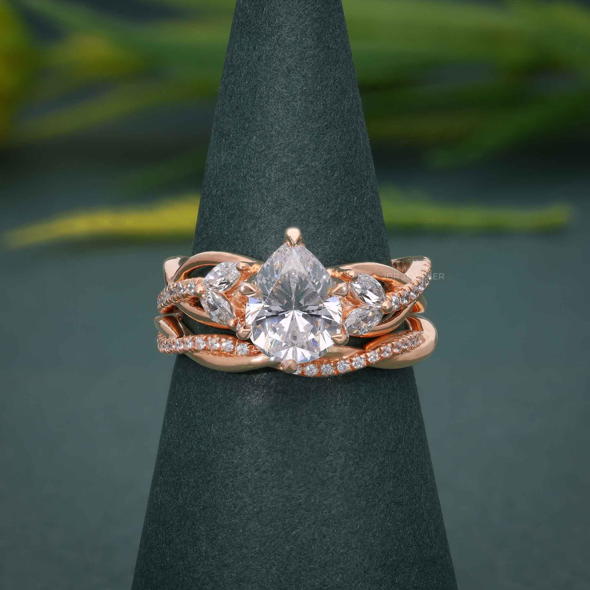 Twisted Pear Cut Lab Grown Diamond Engagement Ring with Matching Band - JBR Jeweler