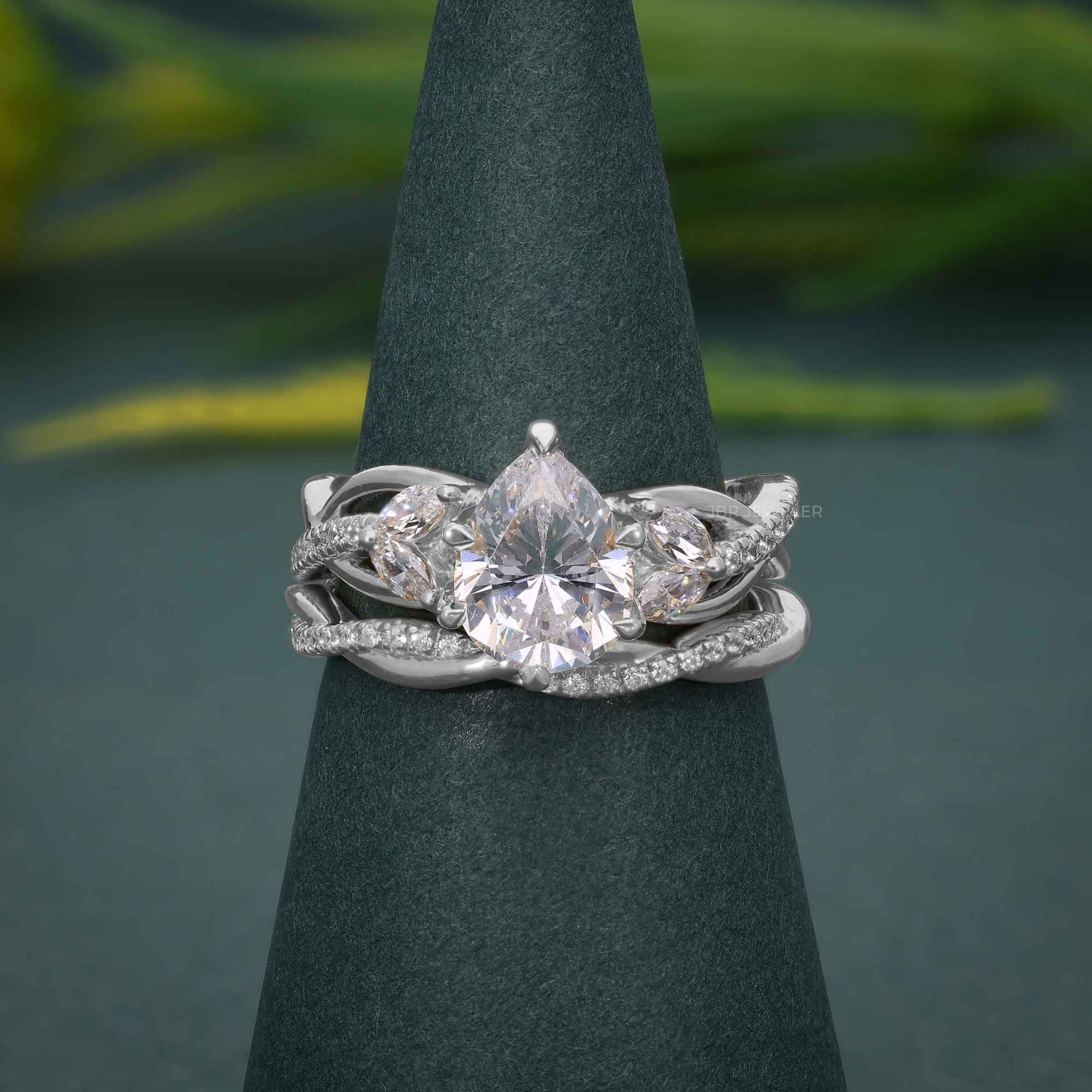 Twisted Pear Cut Lab Grown Diamond Engagement Ring with Matching Band - JBR Jeweler