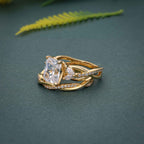 Twisted Radiant Cut Certified Moissanite Diamond Ring With Matching Bridal Set - JBR Jeweler