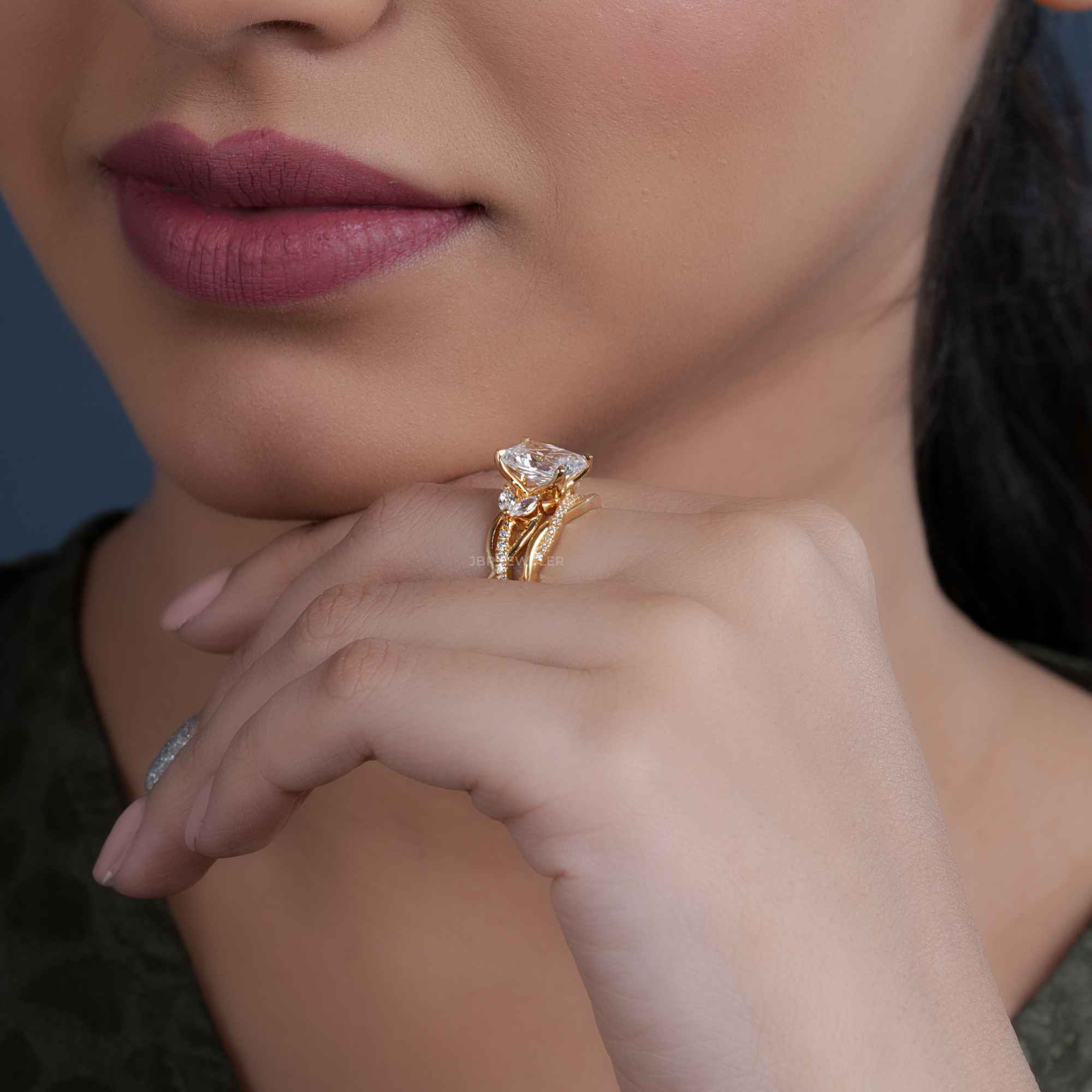 Twisted Radiant Cut Certified Moissanite Diamond Ring With Matching Bridal Set - JBR Jeweler