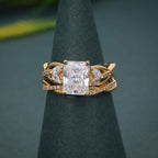 Twisted Radiant Cut Certified Moissanite Diamond Ring With Matching Bridal Set - JBR Jeweler