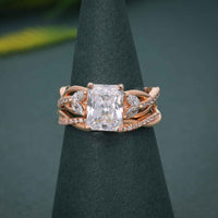Twisted Radiant Cut Certified Moissanite Diamond Ring With Matching Bridal Set