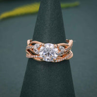 Twisted Round Moissanite Diamond Bridal Ring With Matching Band