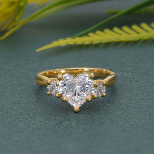 Twisted Three Stone Heart Lab Grown Diamond Engagement Ring