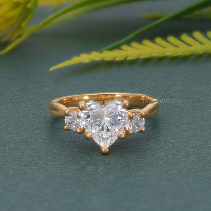 Twisted Three Stone Heart Lab Grown Diamond Engagement Ring