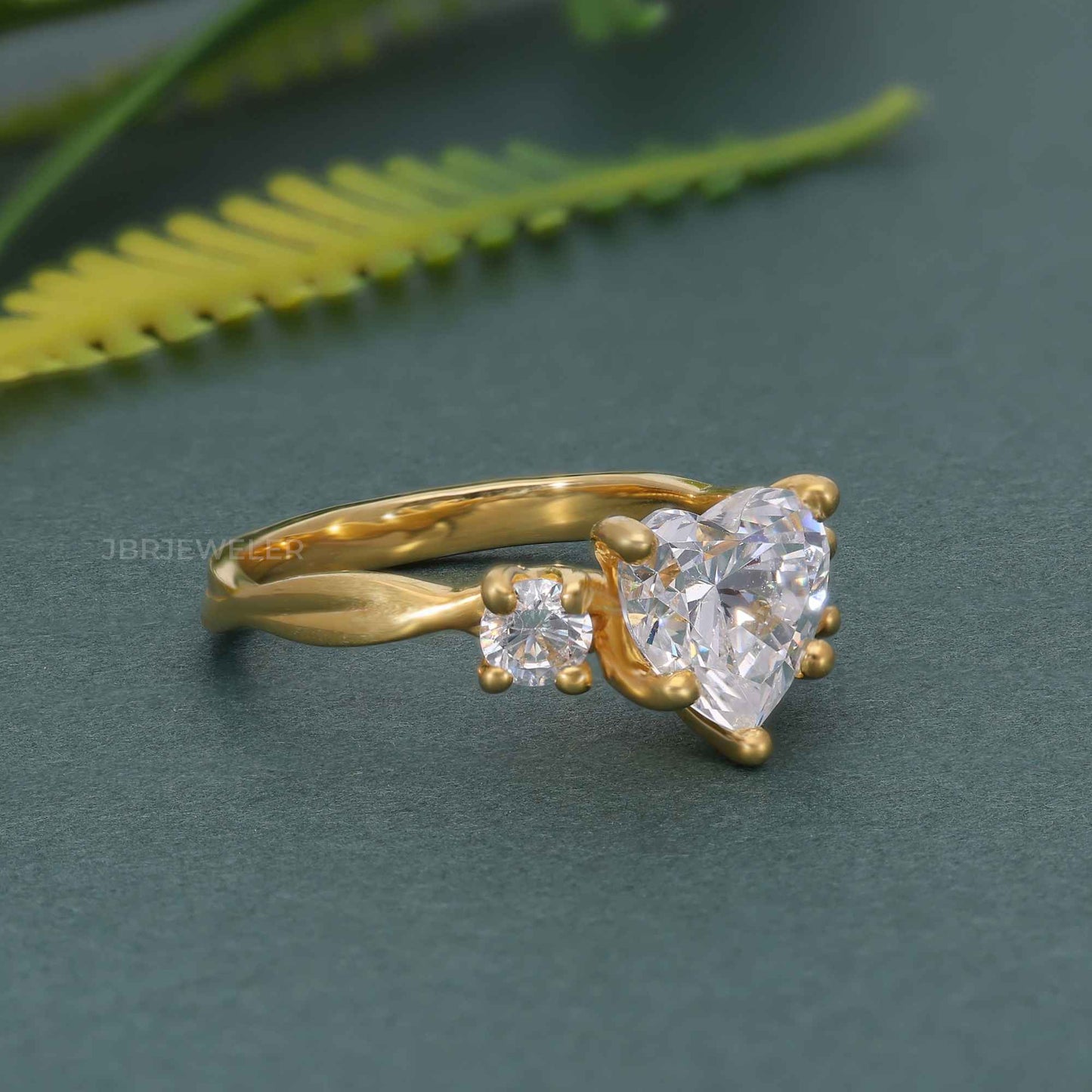 Twisted Three Stone Heart Lab Grown Diamond Engagement Ring
