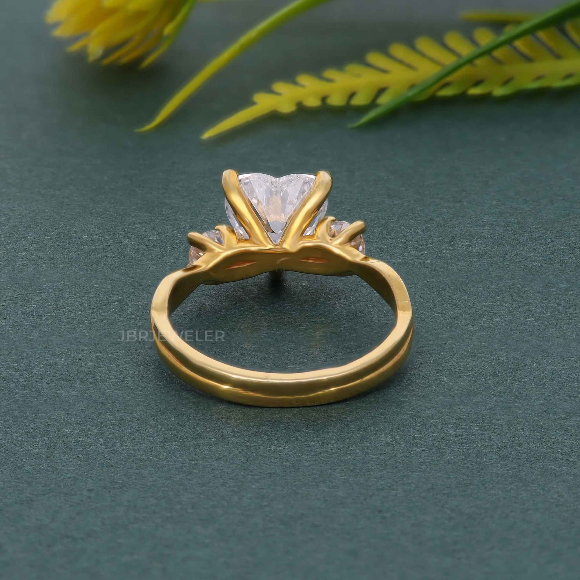 Twisted Three Stone Heart Moissanite Diamond Engagement Ring - JBR Jeweler