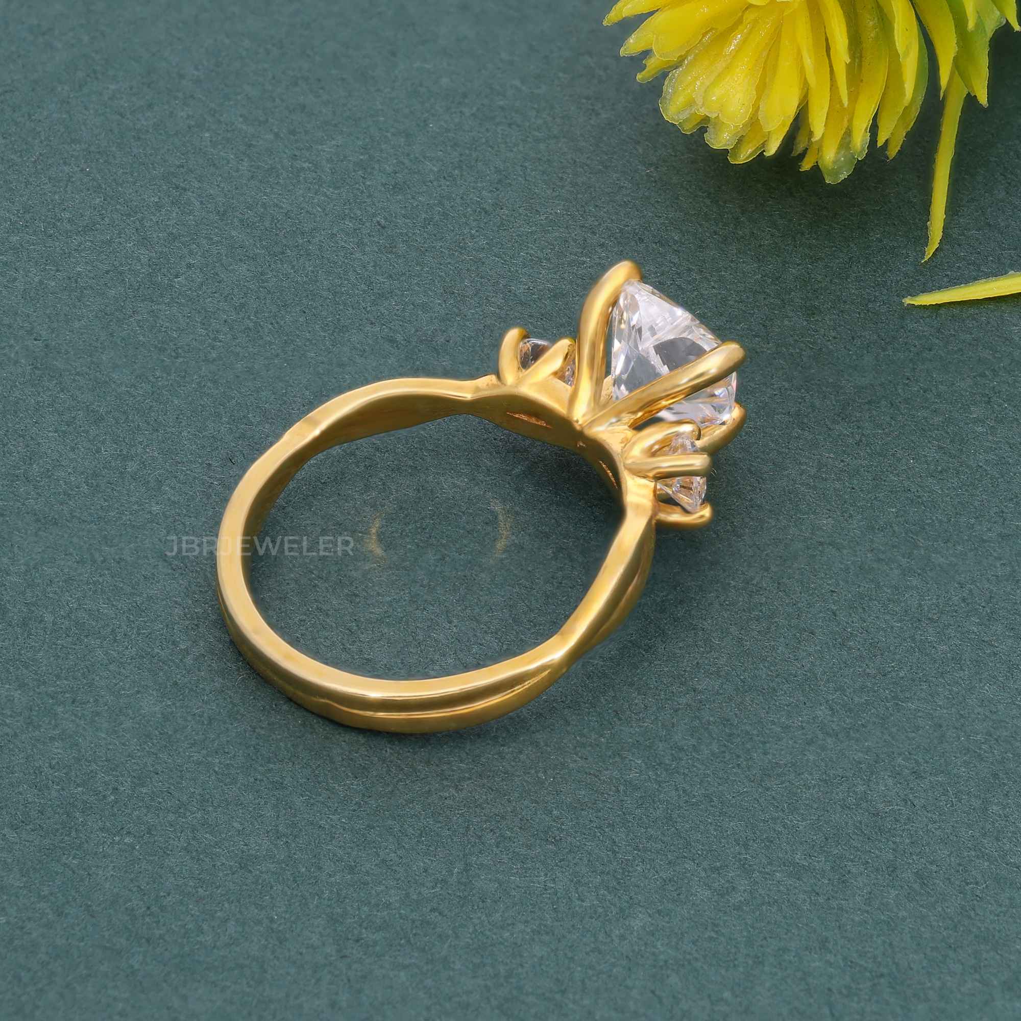 Twisted Three Stone Heart Moissanite Diamond Engagement Ring - JBR Jeweler