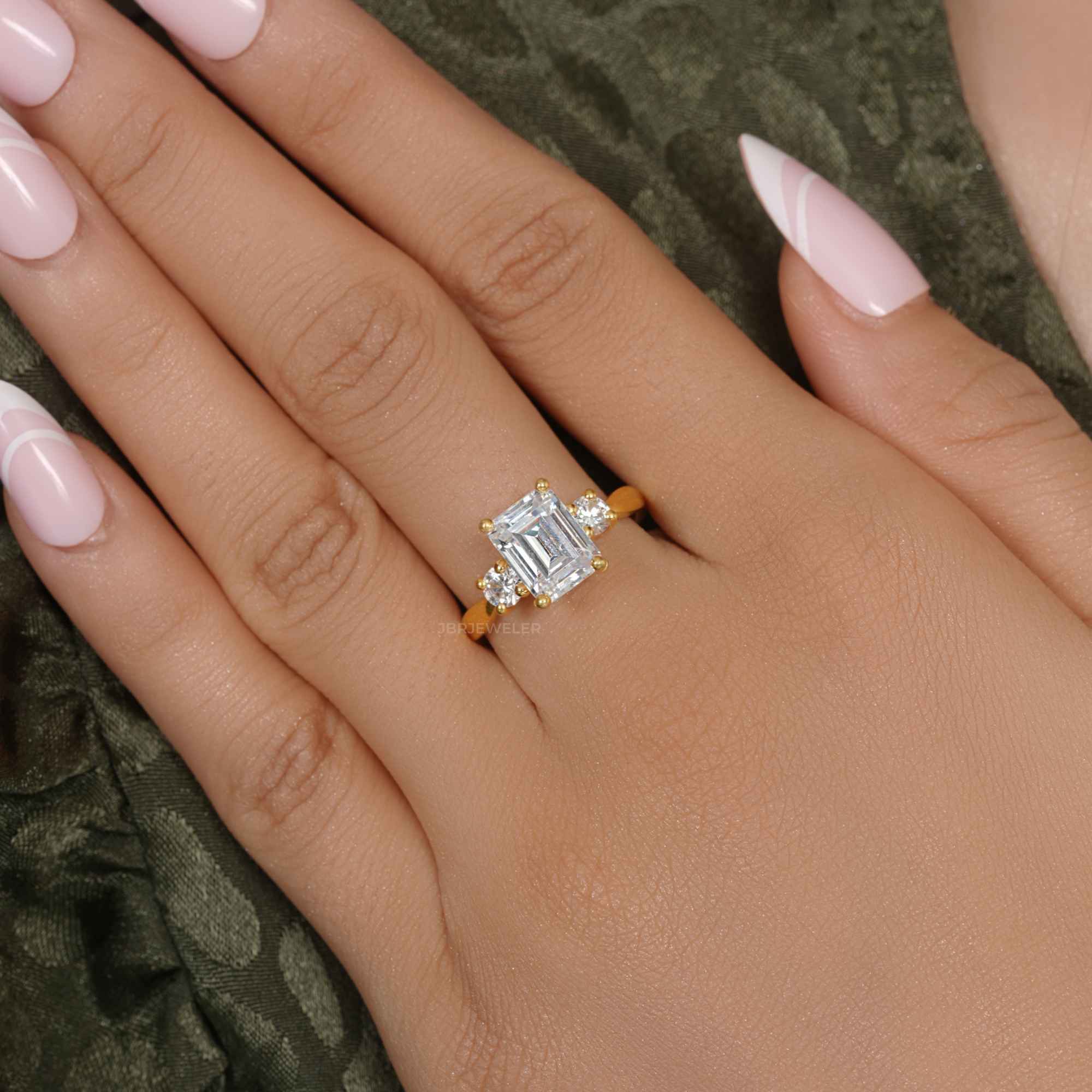 Twisted Vine Three Stone Emerald Lab Grown Diamond Engagement Ring - JBR Jeweler