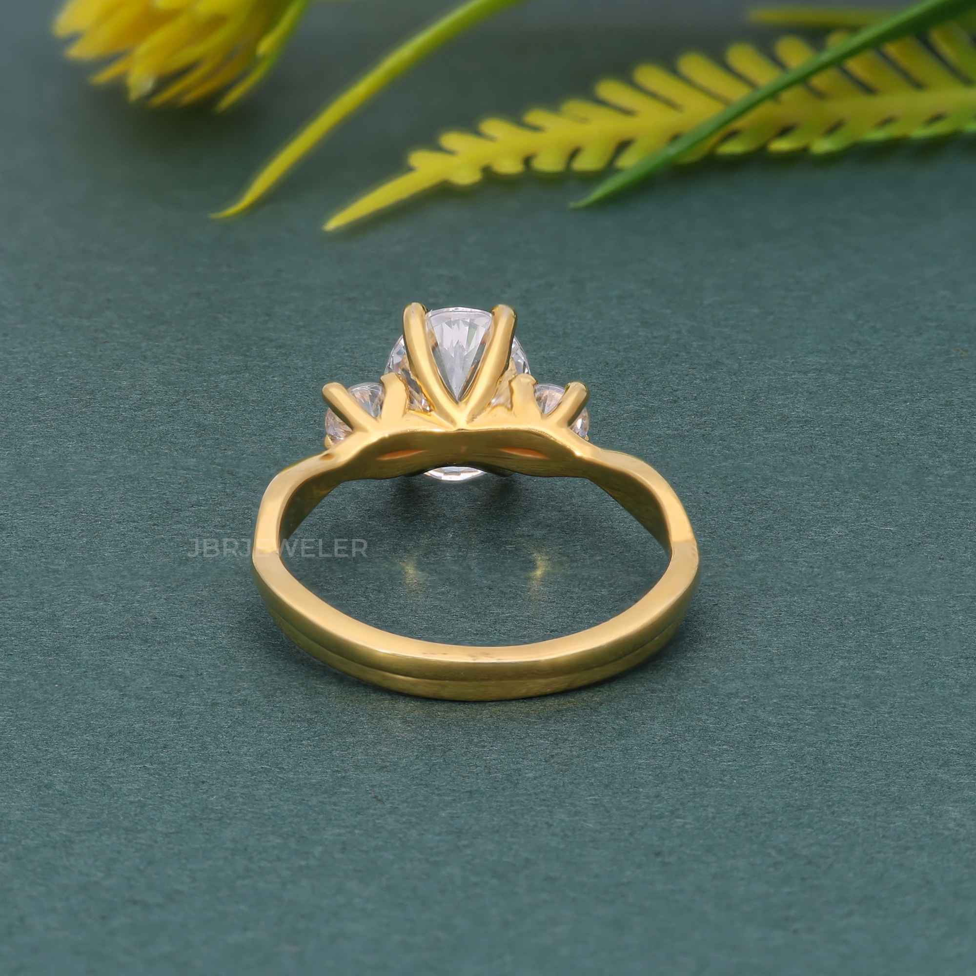 Twisted Vine Three Stone Oval Moissanite Diamond Engagement Ring - JBR Jeweler