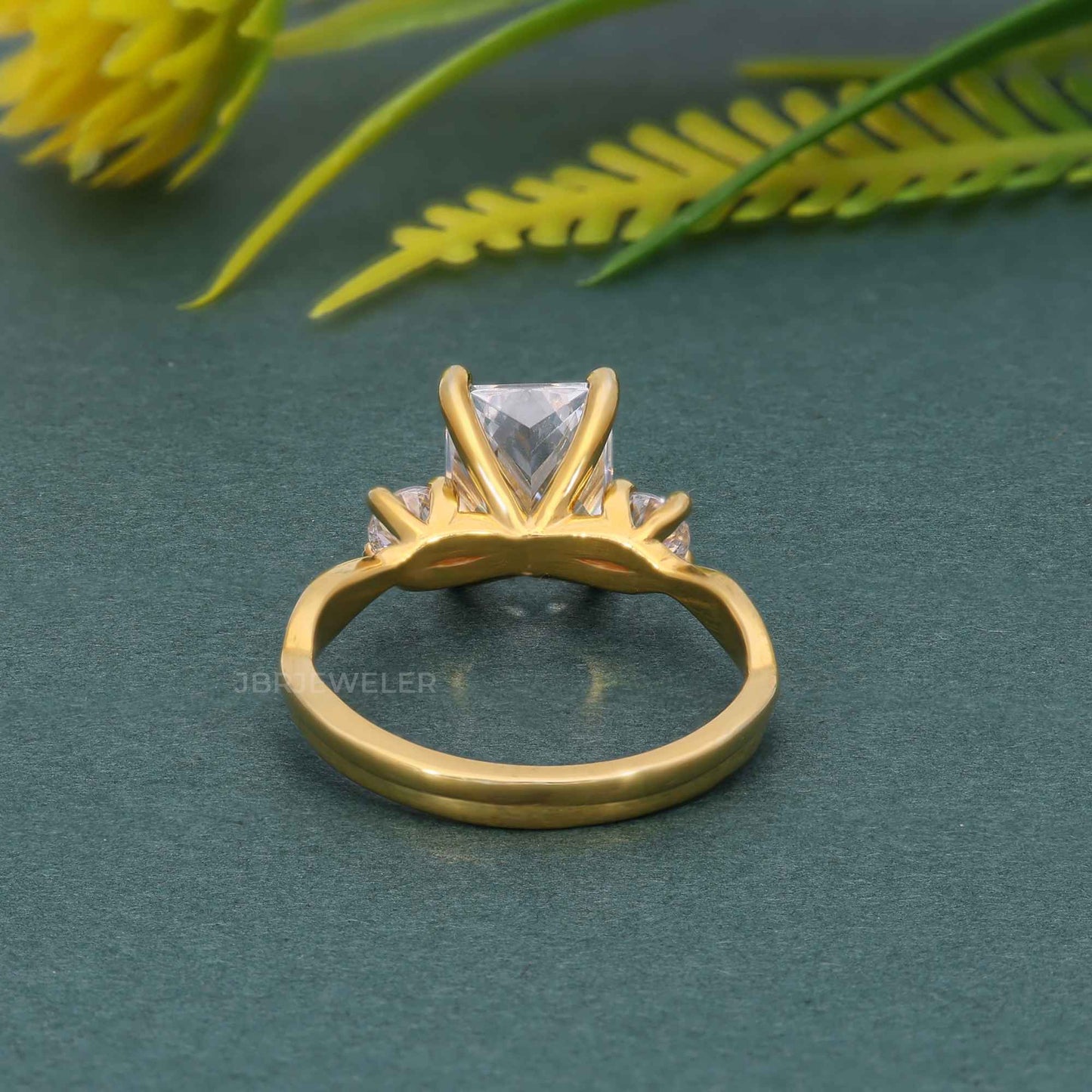 Twisted Vine Three Stone Radiant Moissanite Diamond Engagement Ring