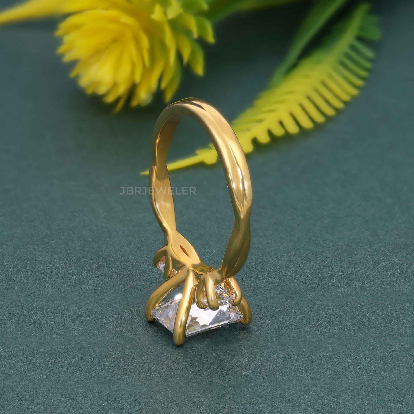 Twisted Vine Three Stone Radiant Lab Grown Diamond Engagement Ring