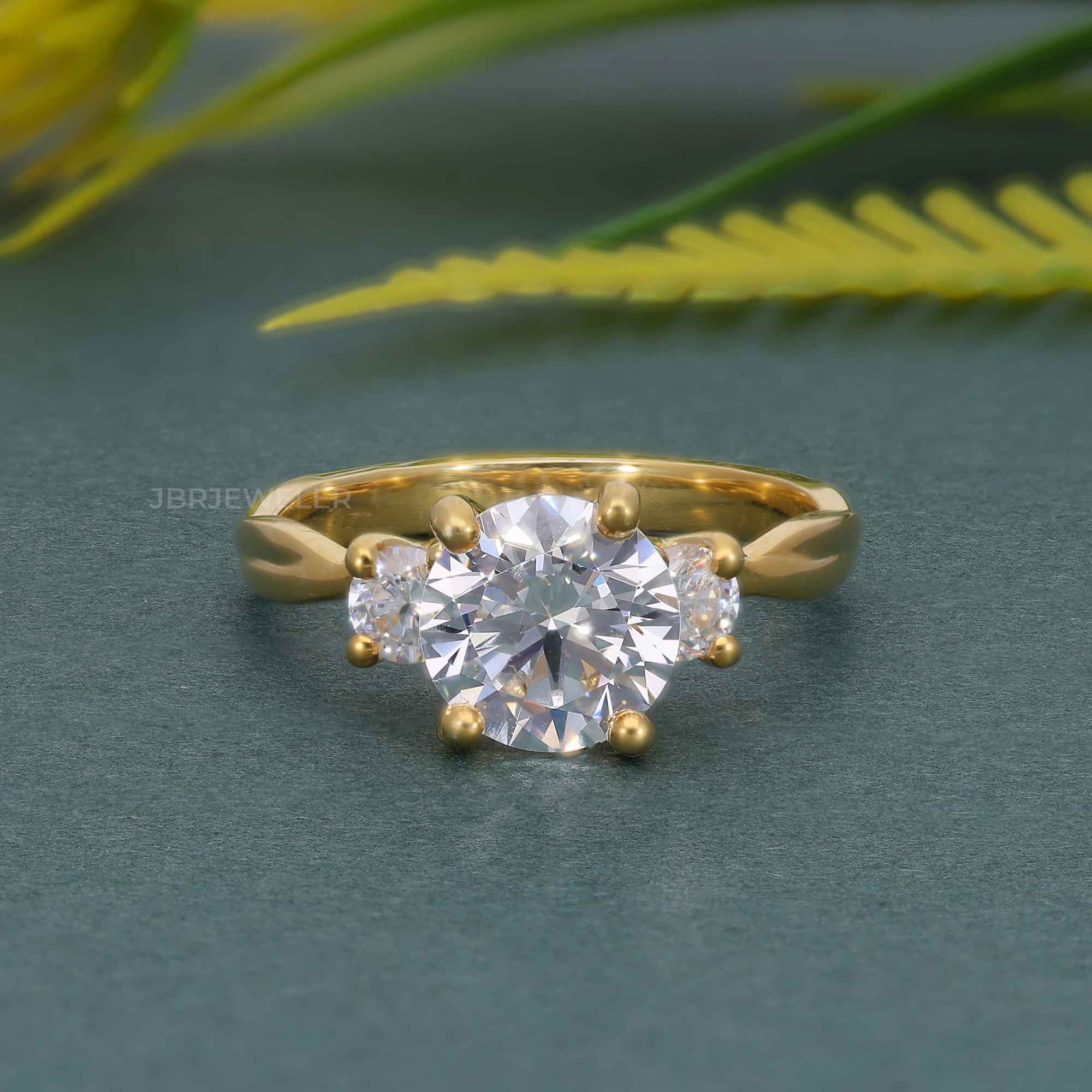 Twisted Vine Three Stone Round Moissanite Diamond Engagement Ring - JBR Jeweler