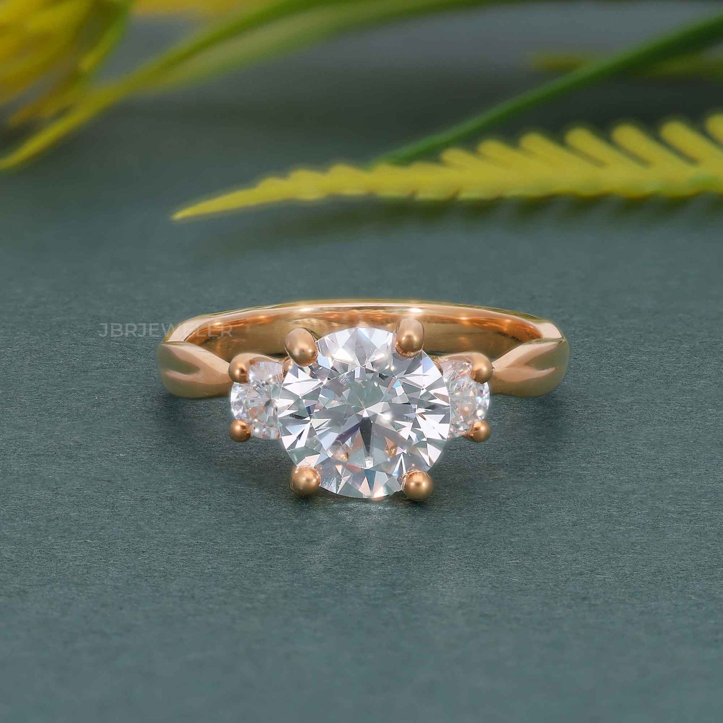 Twisted Vine Three Stone Round Lab Grown Diamond Engagement Ring