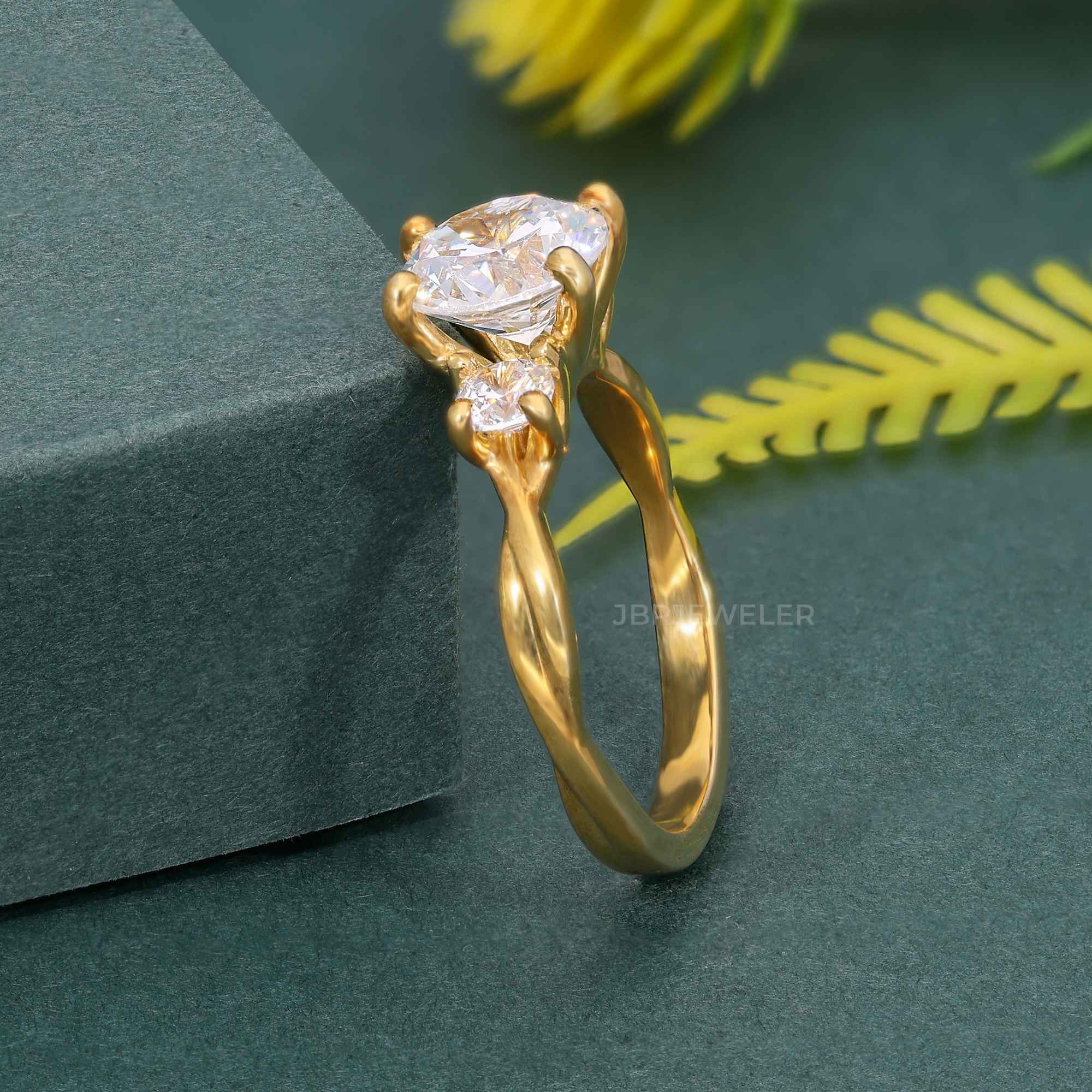 Twisted Vine Three Stone Round Moissanite Diamond Engagement Ring - JBR Jeweler