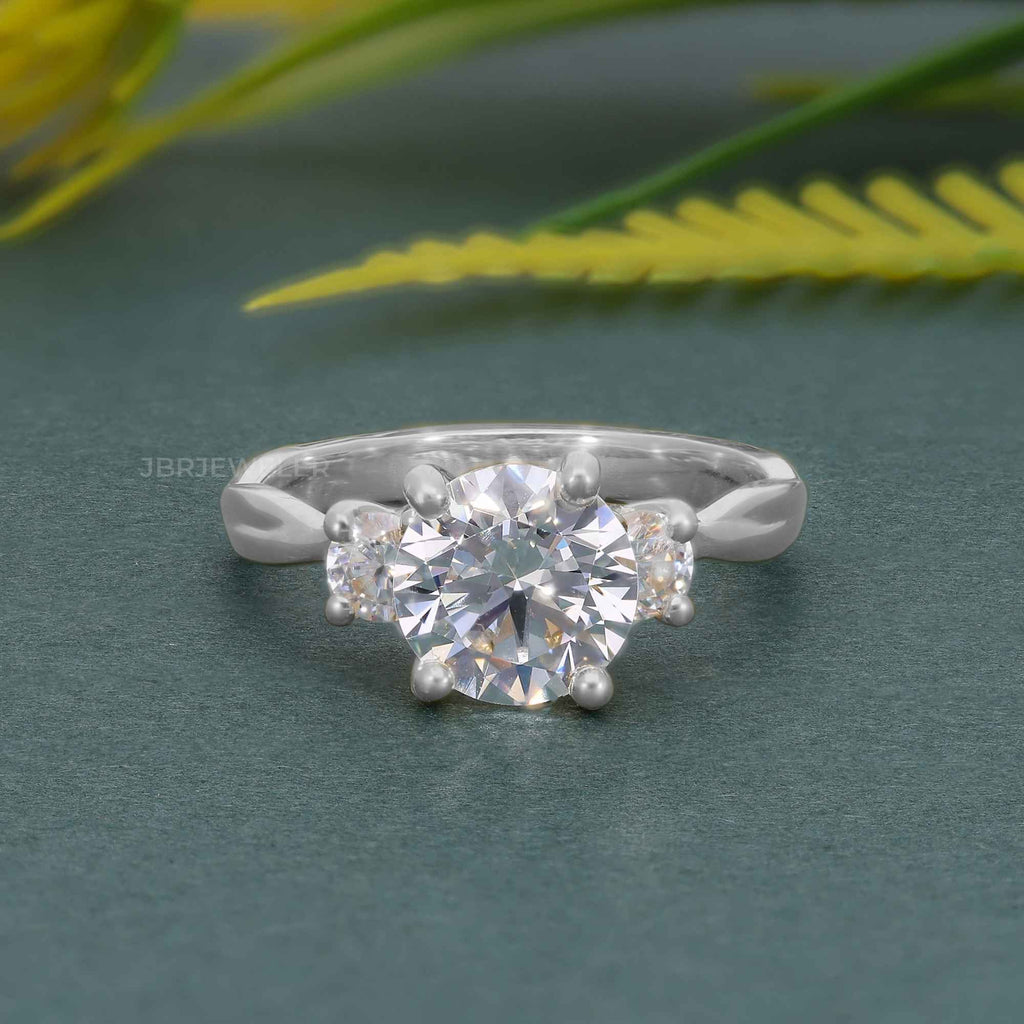 Twisted Vine Three Stone Round Moissanite Diamond Engagement Ring - JBR Jeweler