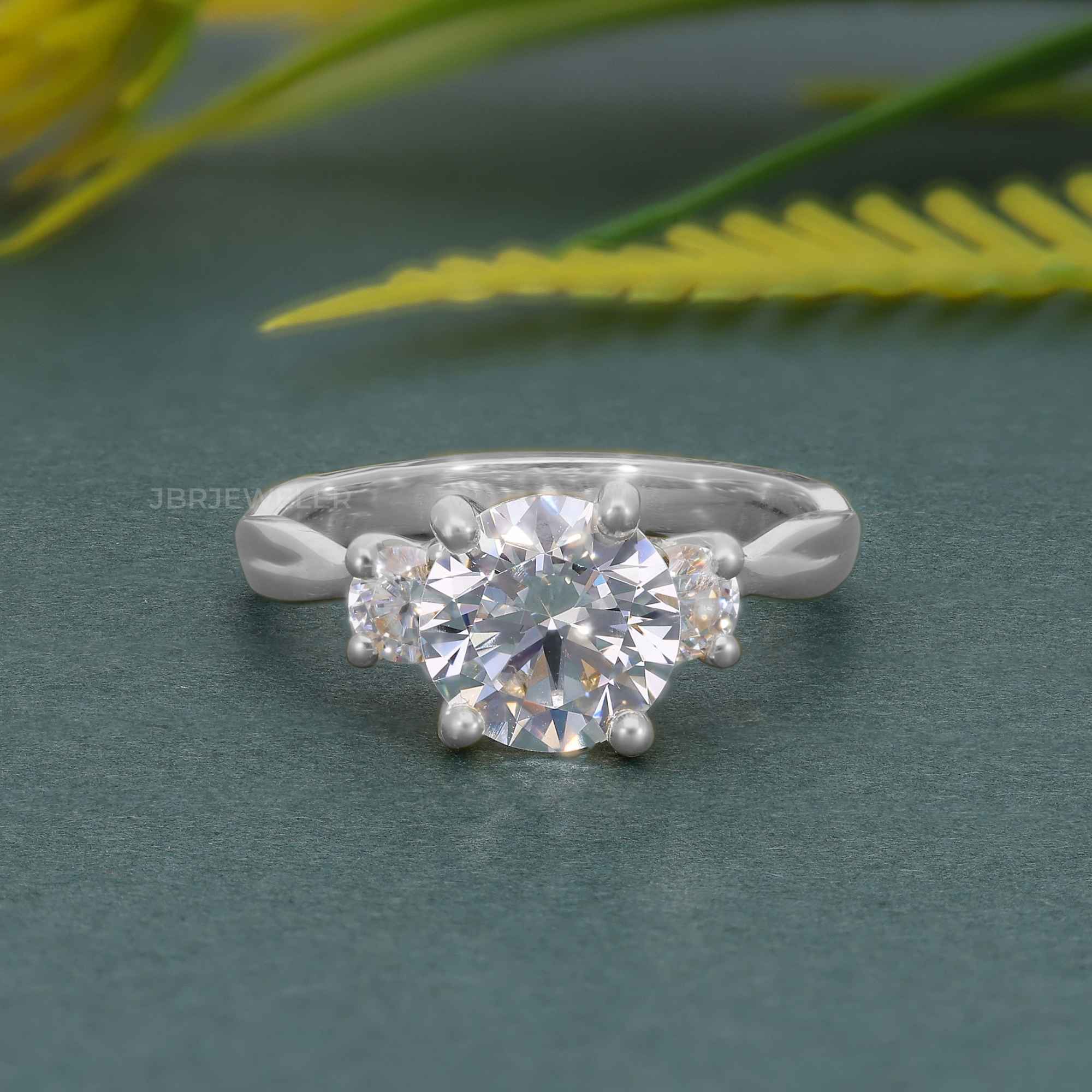 Twisted Vine Three Stone Round Moissanite Diamond Engagement Ring - JBR Jeweler