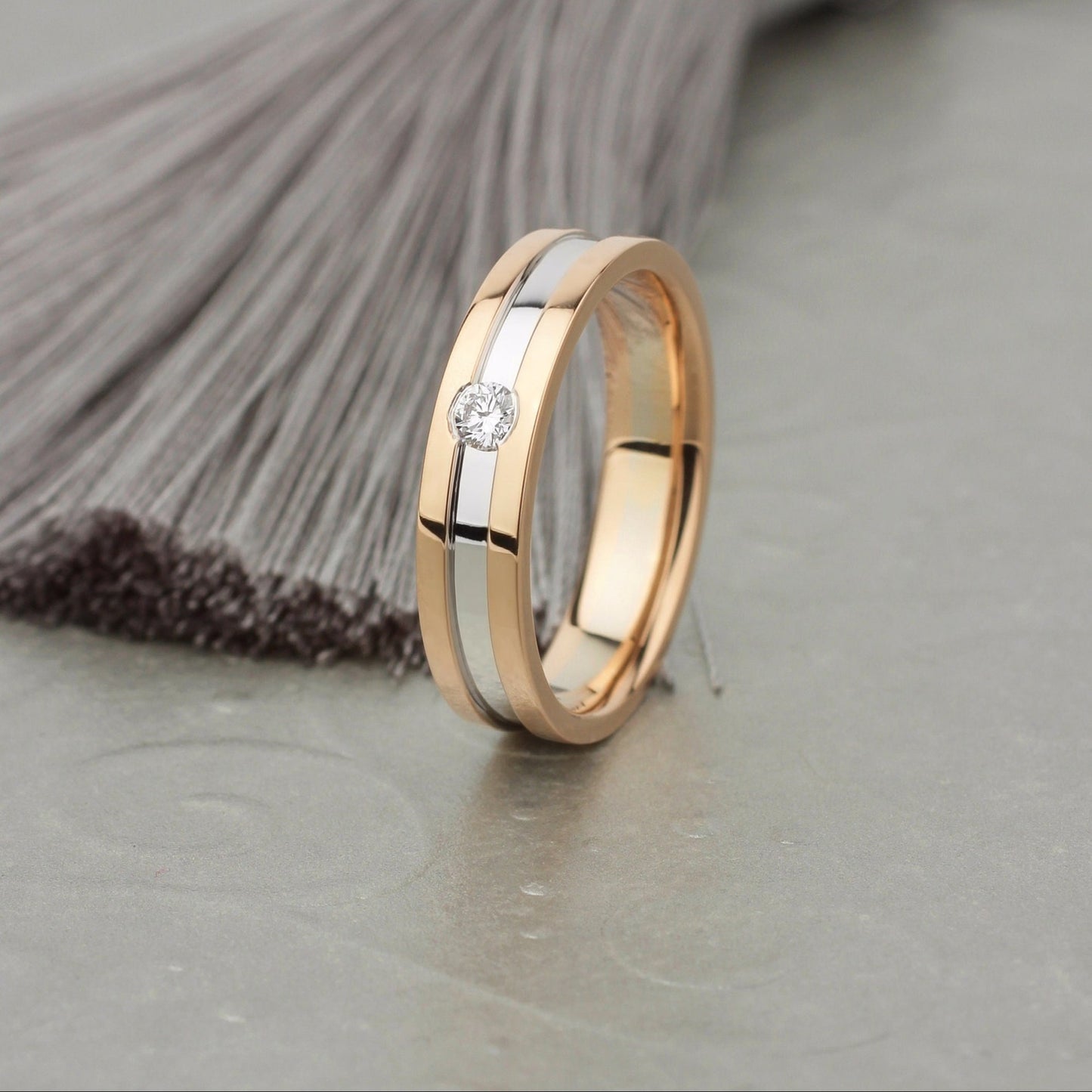 Two-Tone Wedding Band with Lab Grown Diamond Solid Gold Wedding Ring for Women