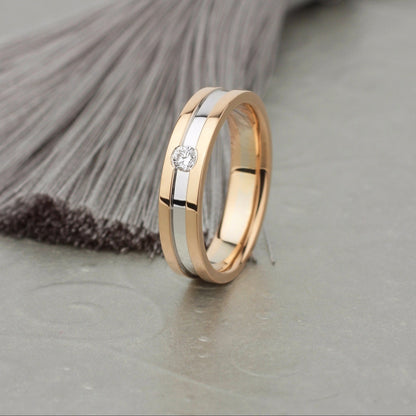 Two-Tone Wedding Band with Lab Grown Diamond Solid Gold Wedding Ring for Women