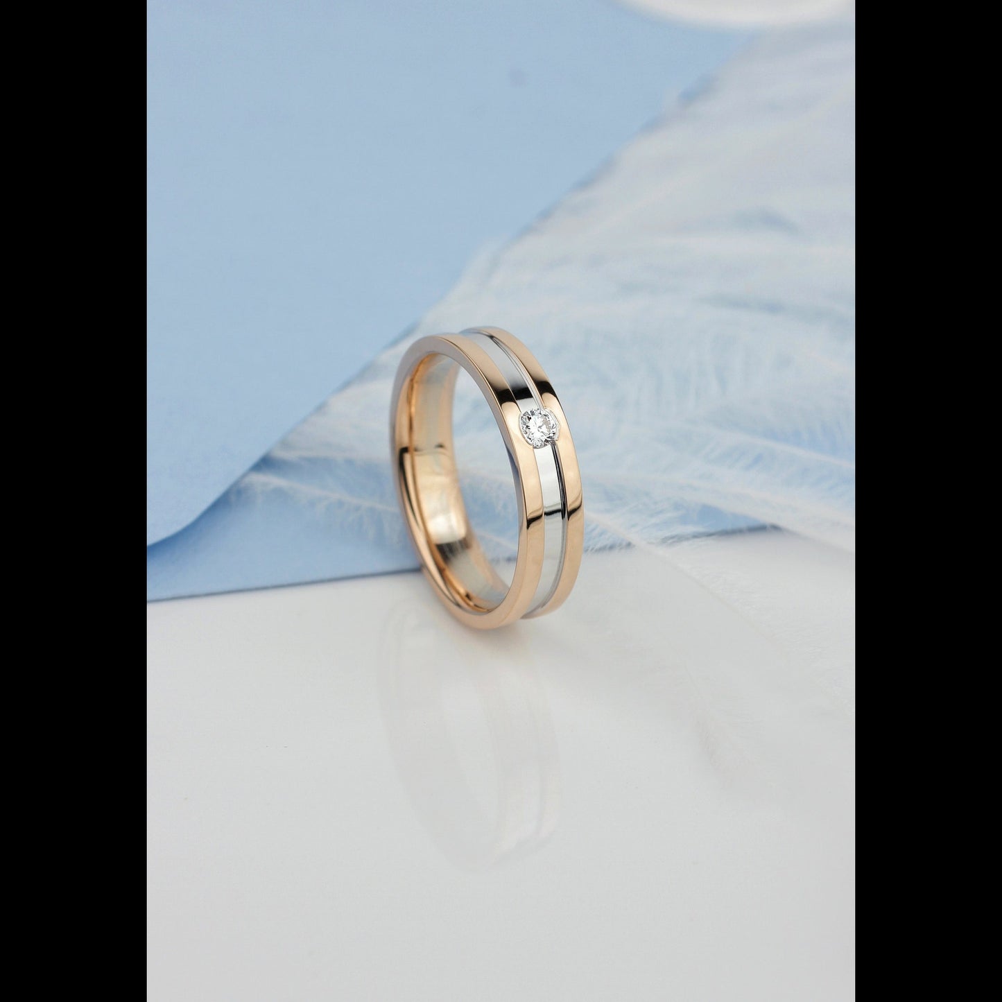 Two-Tone Wedding Band with Lab Grown Diamond Solid Gold Wedding Ring for Women