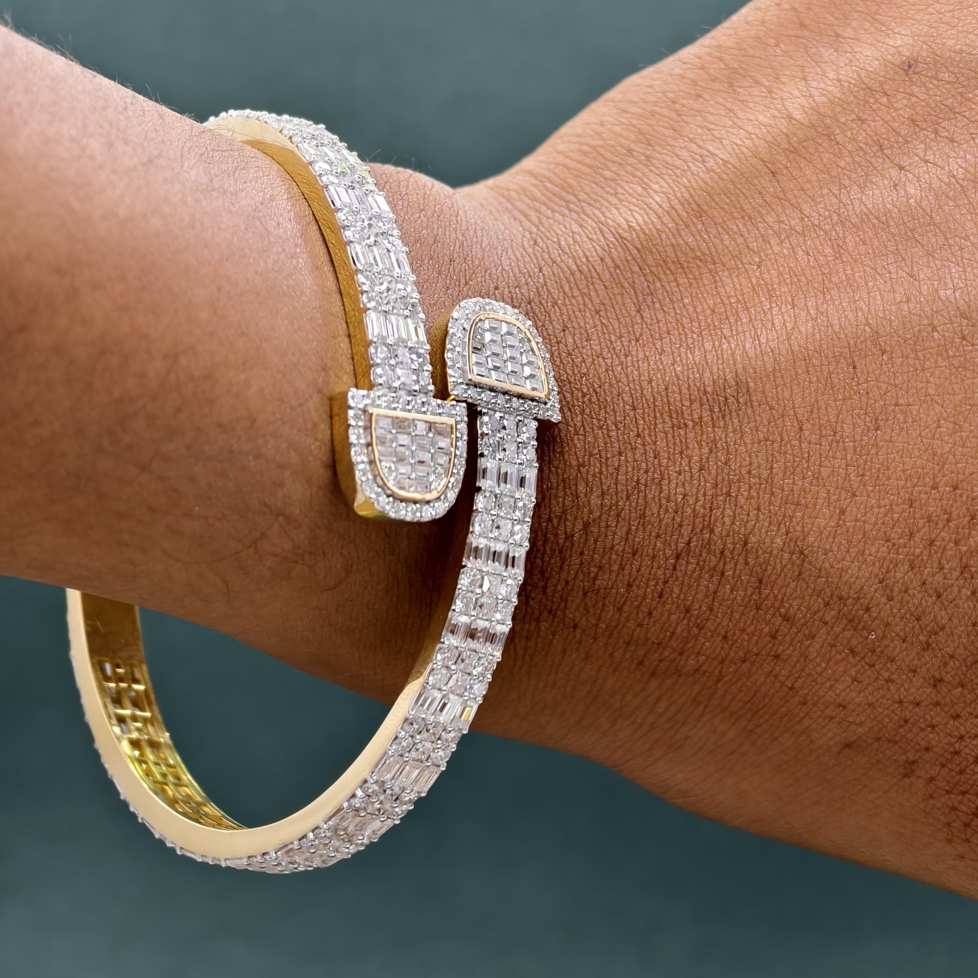 14k Solid Gold VVS Moissanite Diamond Iced out arm cuff bangle bracelet Bridesmaids gift, boyfriend bracelet - JBR Jeweler