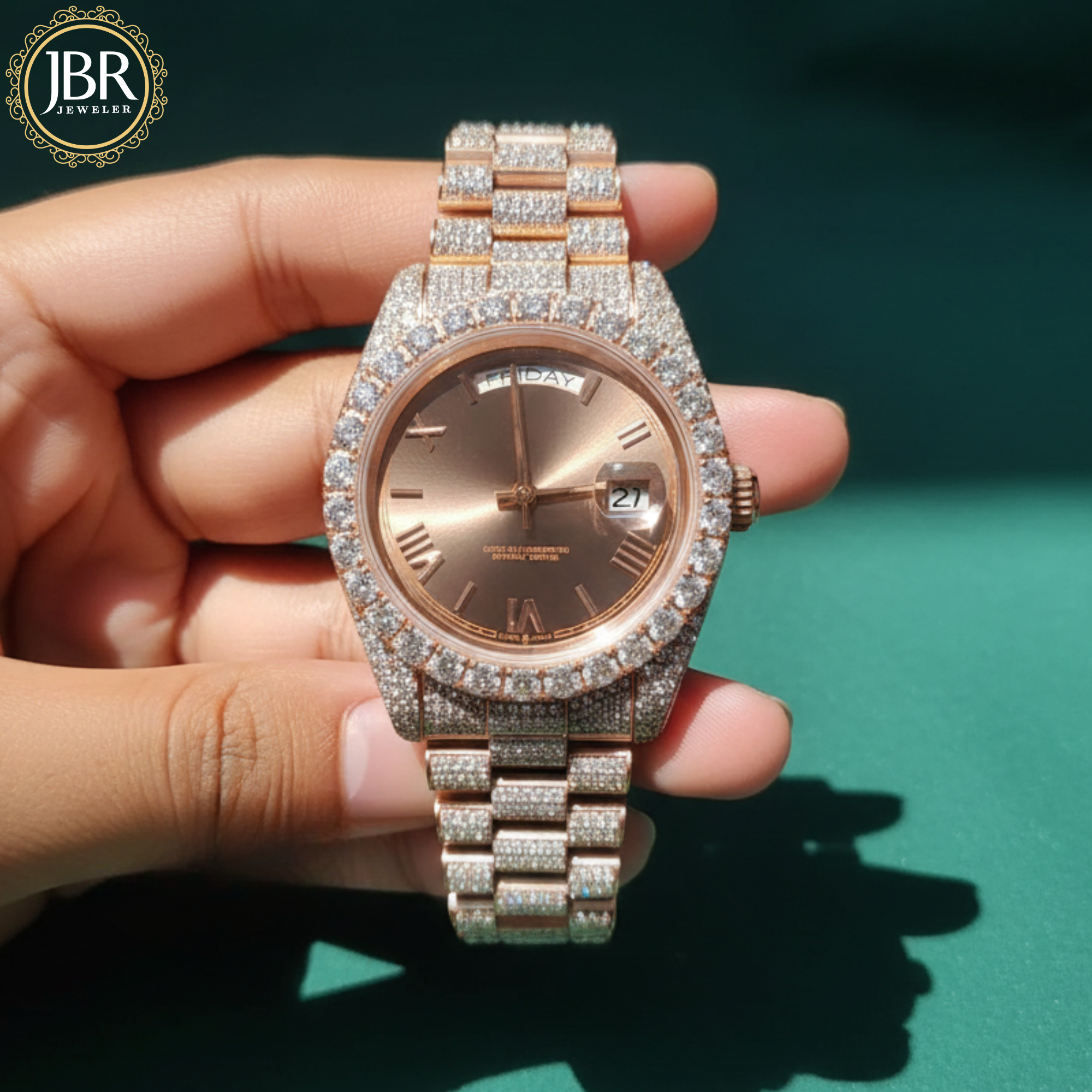 VVS moissanite iced out diamond watch with chocolate dial for men