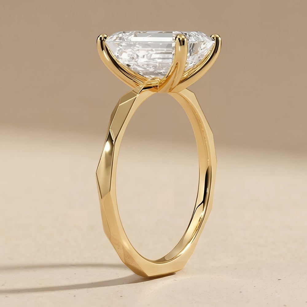 Art Deco emerald diamond ring side profile in gold