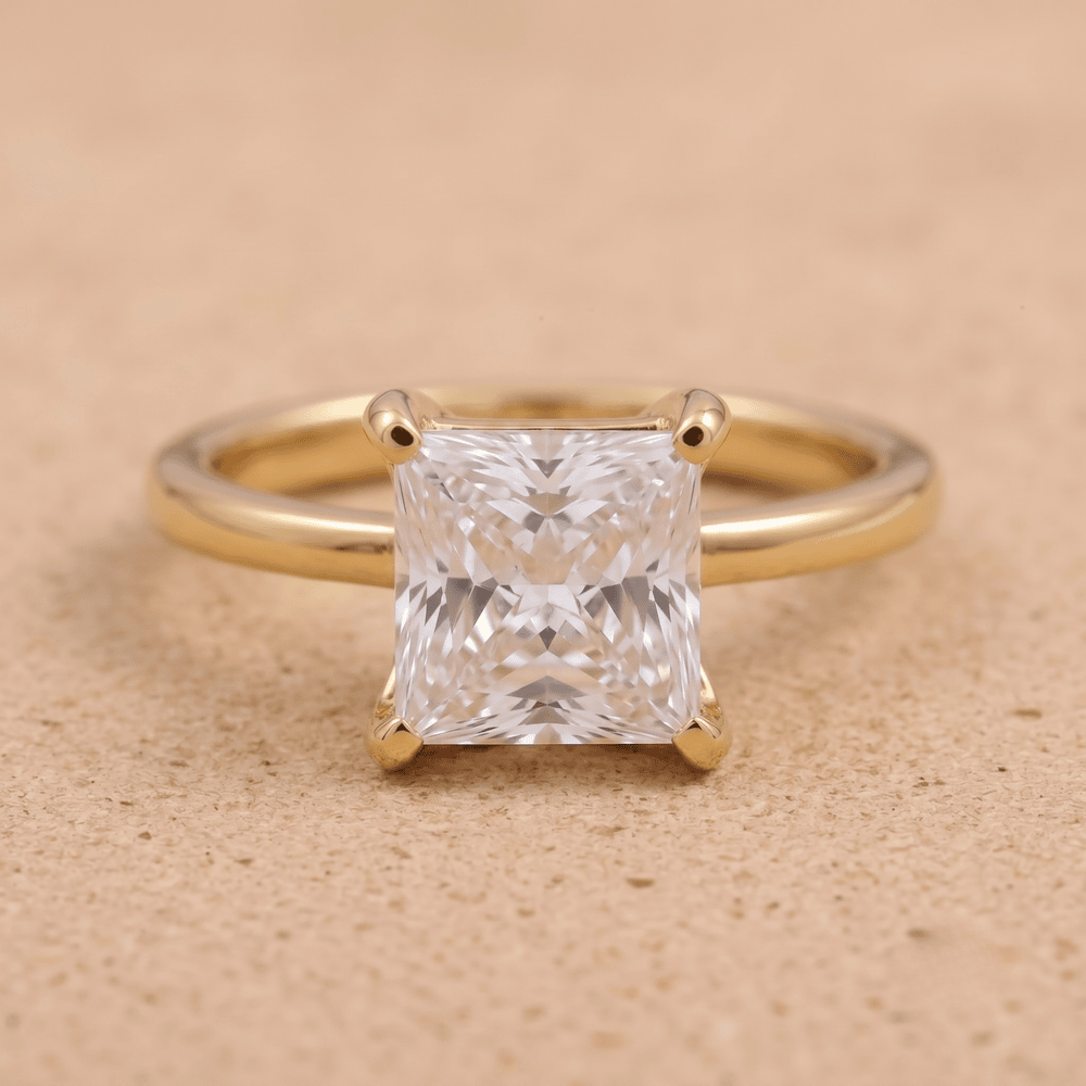 Vintage Art Deco princess moissanite solitaire ring front view