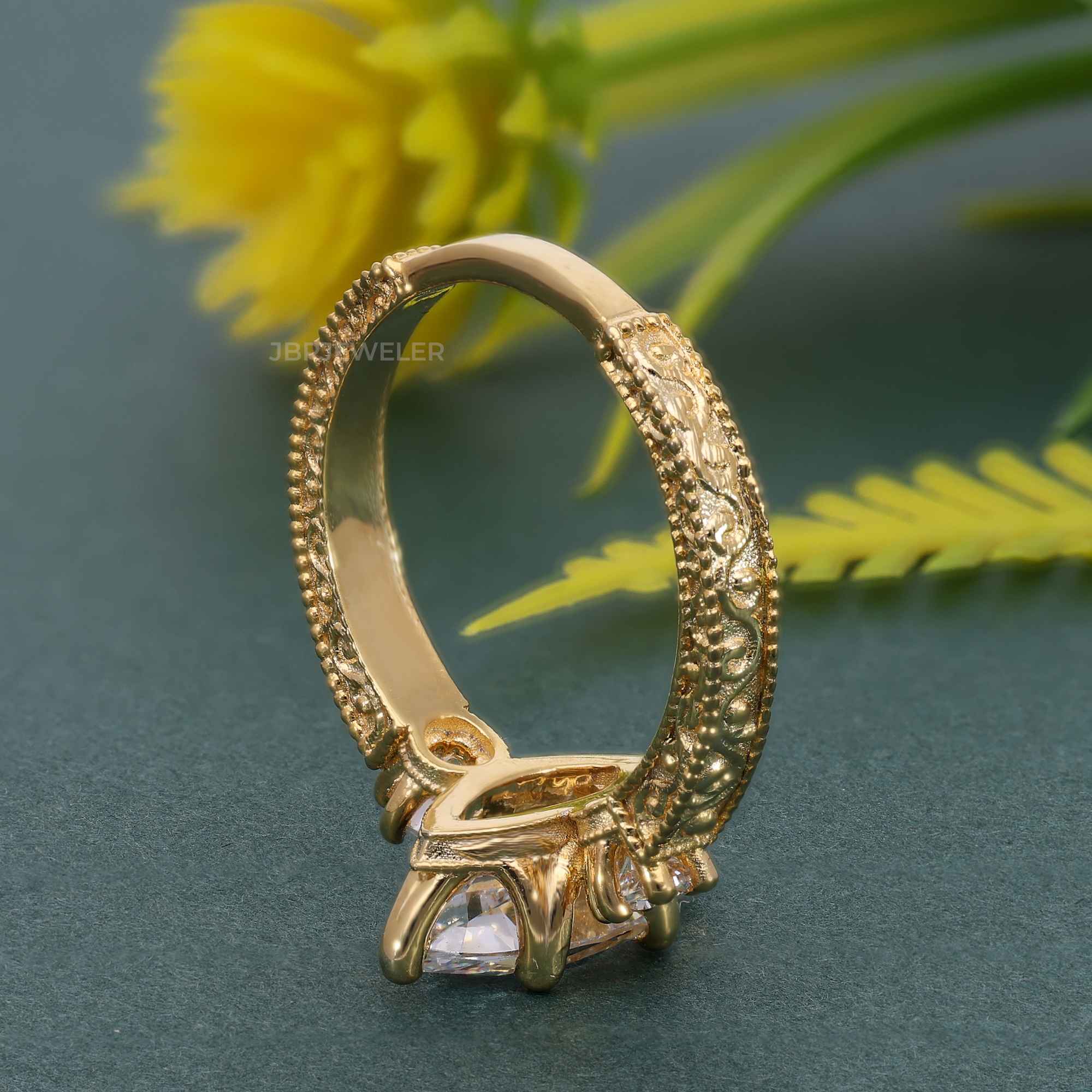 Vintage Three Stone Marquise Moissanite Diamond Engagement Ring - JBR Jeweler