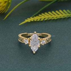 Vintage Three Stone Marquise Moissanite Diamond Engagement Ring