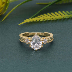Vintage Three Stone Pear Moissanite Diamond Engagement Ring