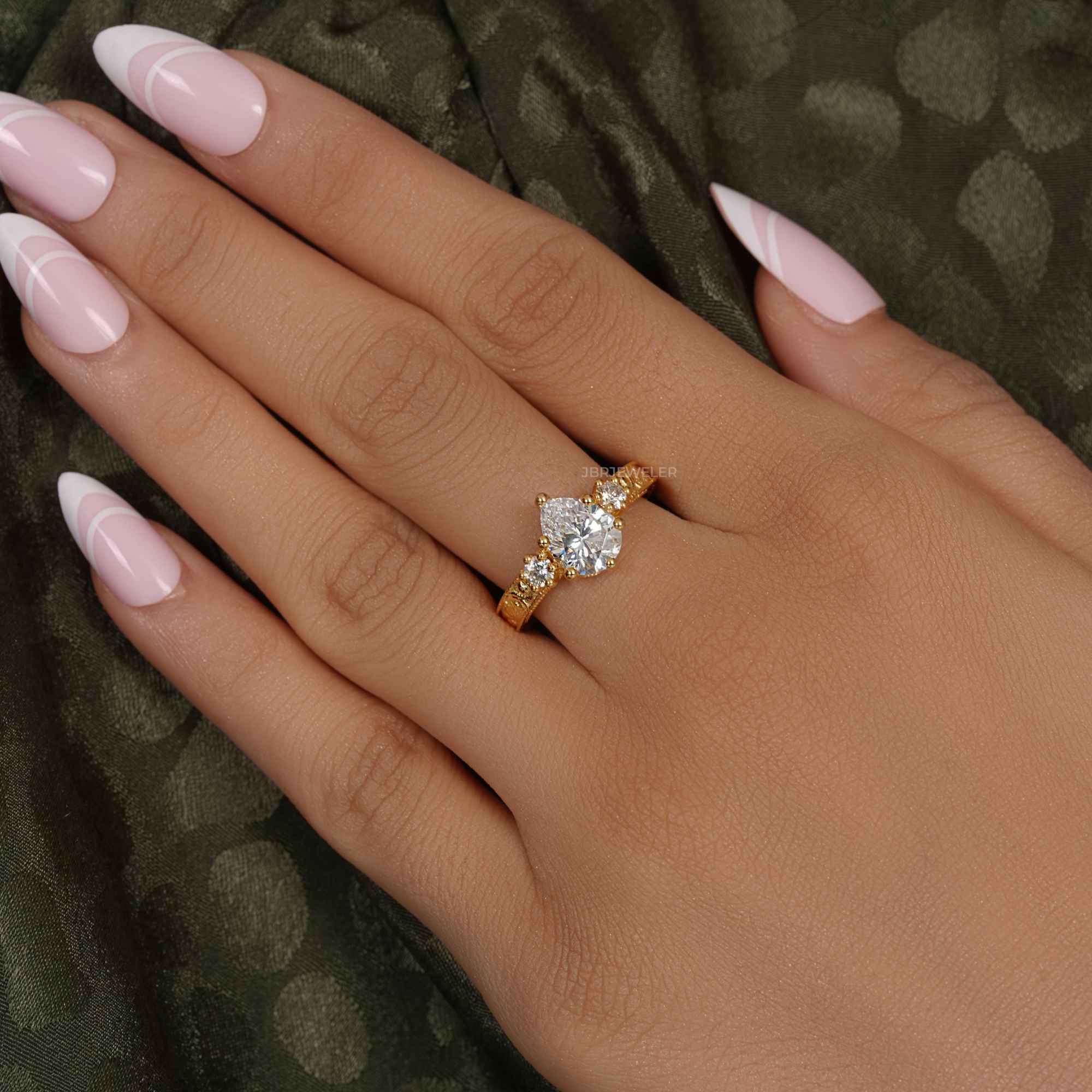 Vintage Three Stone Pear Moissanite Diamond Engagement Ring - JBR Jeweler