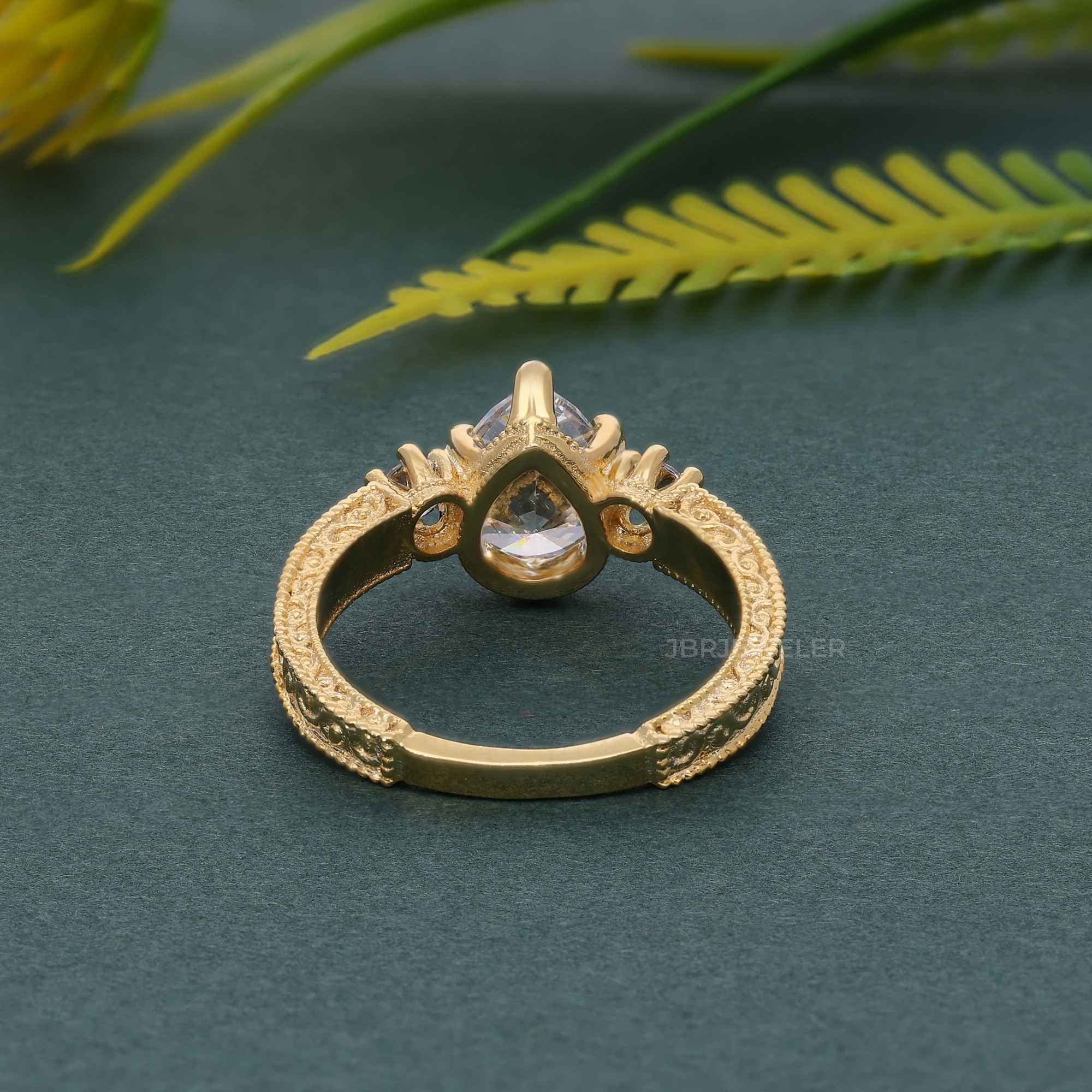 Vintage Three Stone Pear Lab Grown Diamond Engagement Ring - JBR Jeweler