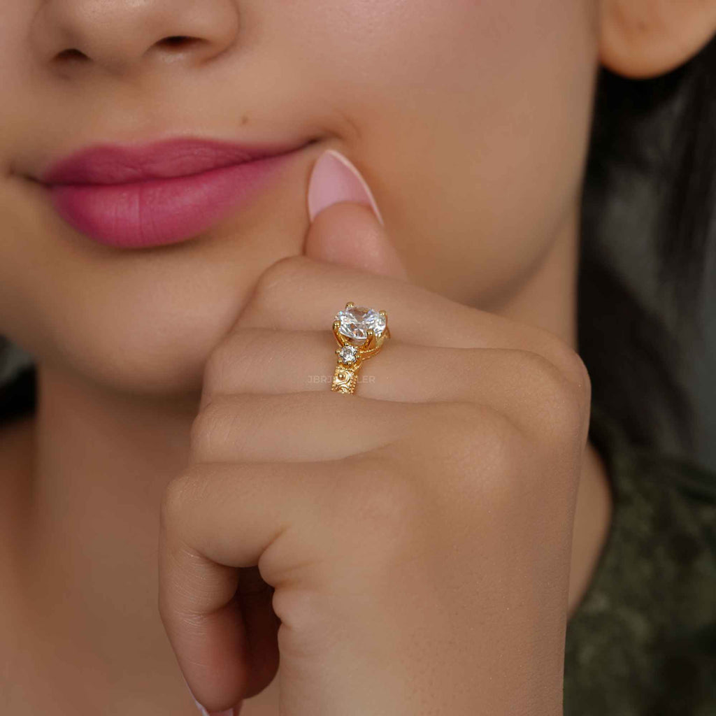 Vintage Three Stone Round Lab Grown Diamond Engagement Ring