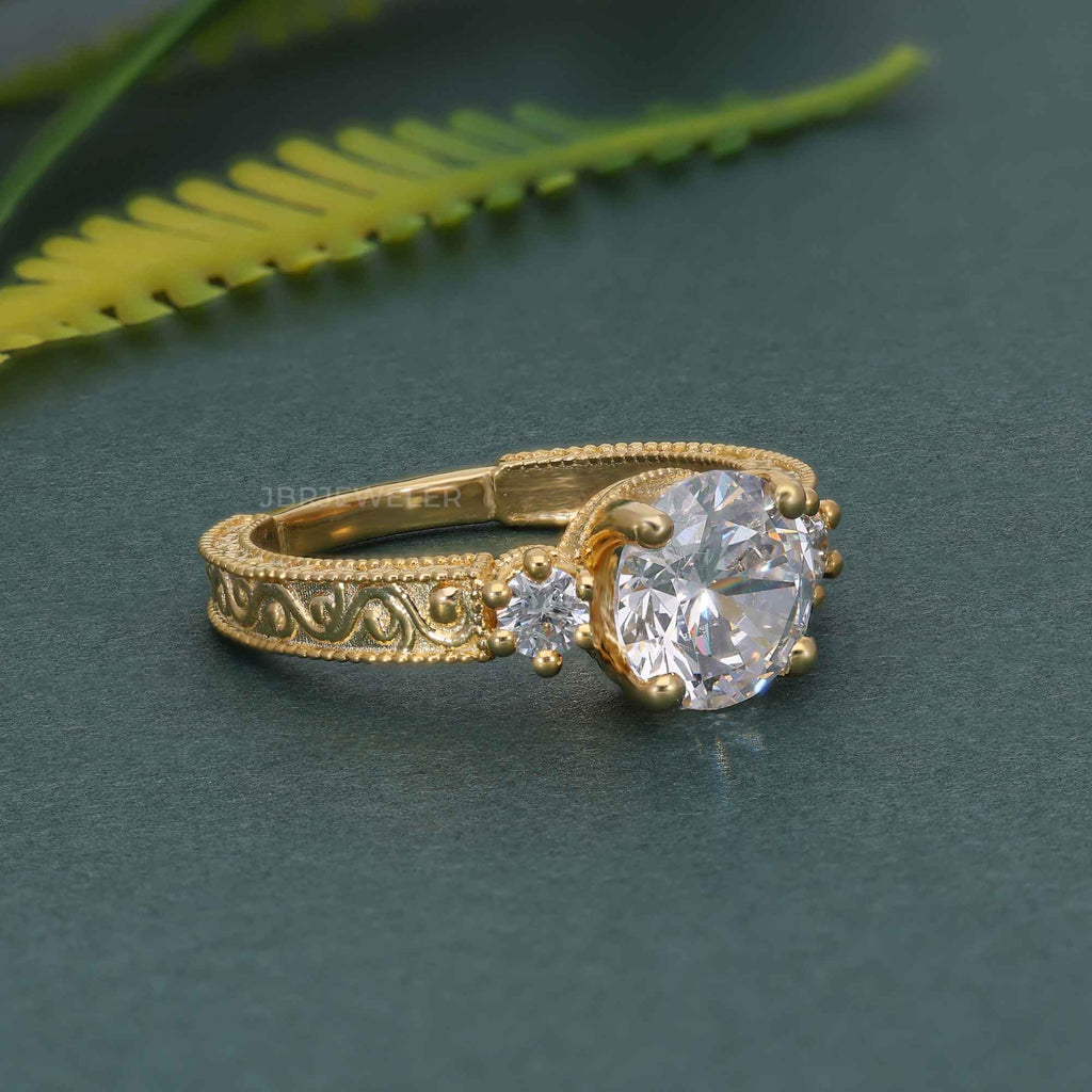 Vintage Three Stone Round Lab Grown Diamond Engagement Ring