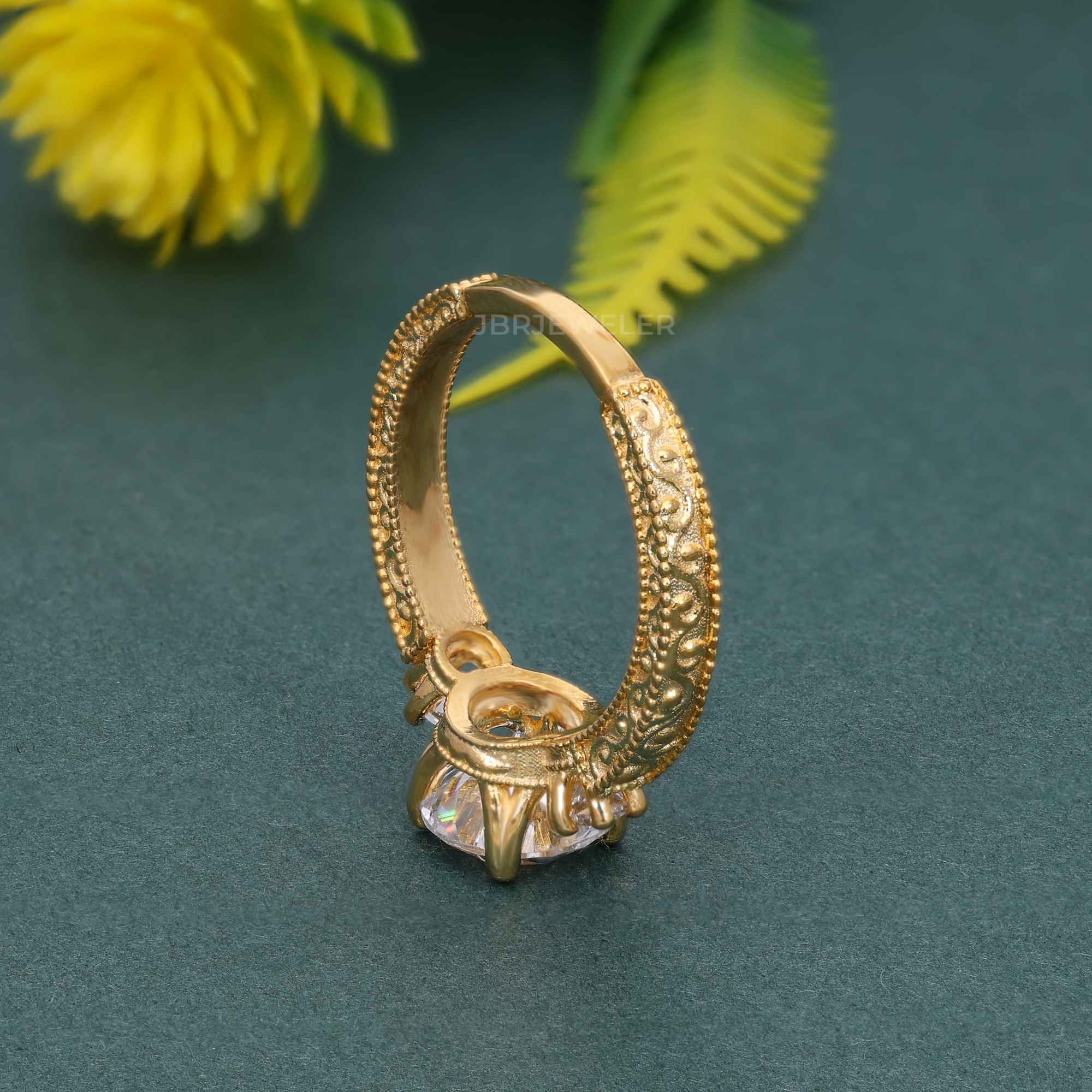 Vintage Three Stone Round Lab Grown Diamond Engagement Ring