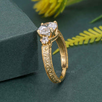 Vintage Three Stone Round Moissanite Diamond Engagement Ring