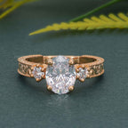 Vintage Three Stone Round Oval Moissanite Diamond Engagement Ring - JBR Jeweler