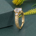 Vintage Three Stone Round Oval Moissanite Diamond Engagement Ring - JBR Jeweler